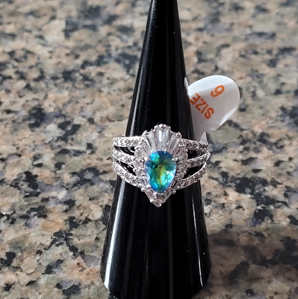 Bomb Party RBP6465 "Dazzling Lights" Blue Green Rainbow Topaz Sz 6
